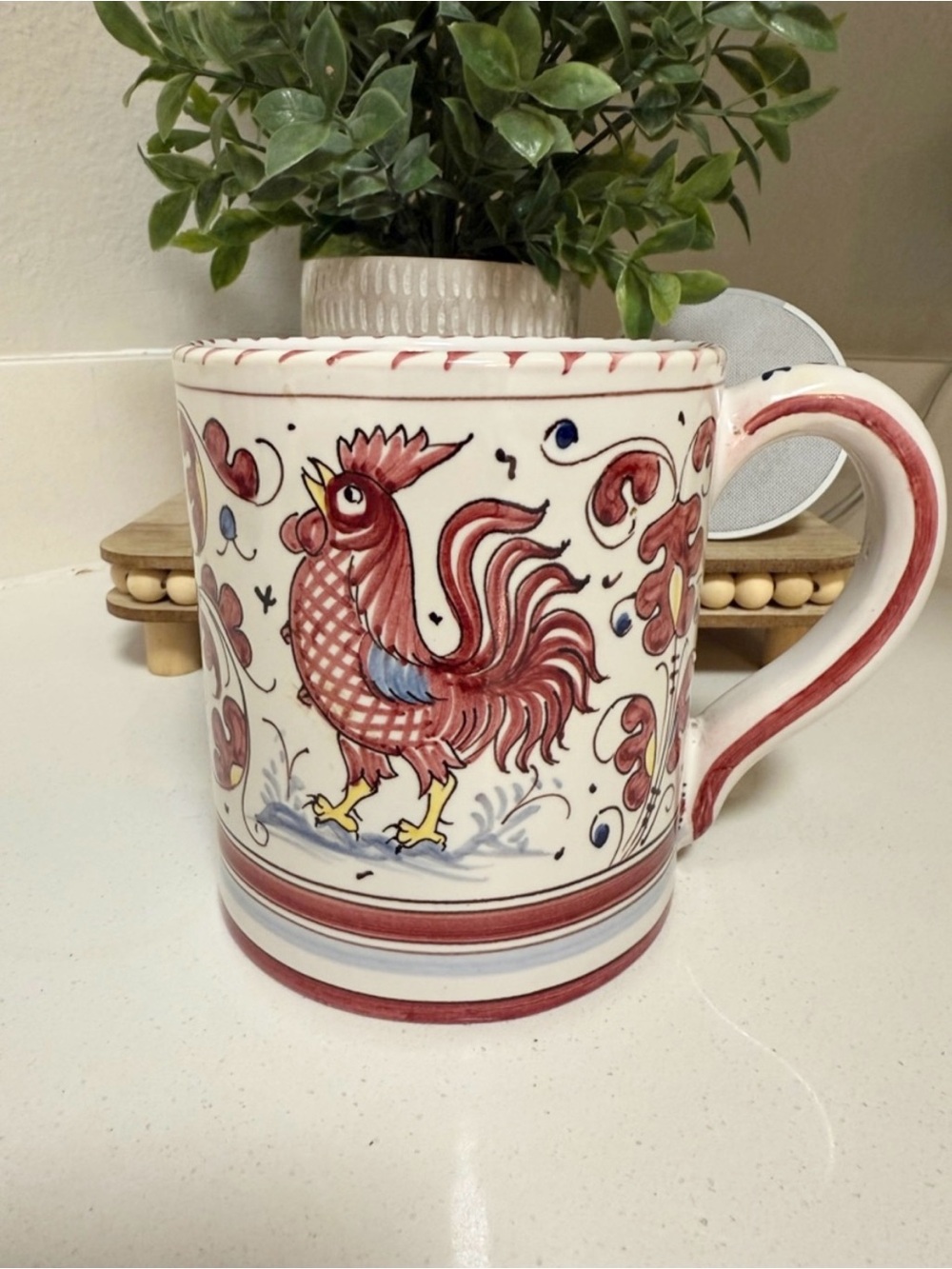 Grazia Deruta Italy Hand Painted Rooster Mug 16 oz Italian Pottery Majolica